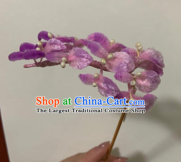 China Traditional Classical Velvet Wisteria Hairpin Ancient Qing Dynasty Hair Stick Accessories