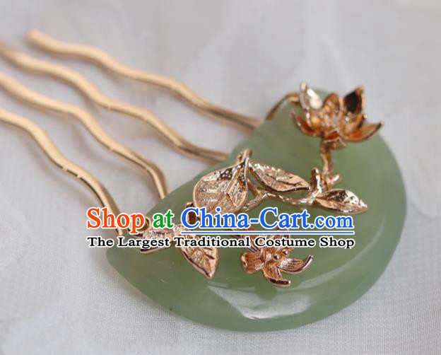 China Traditional Ming Dynasty Princess Jade Hairpin Classical Golden Hair Comb