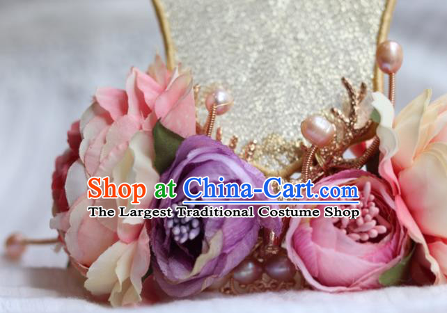 China Traditional Song Dynasty Imperial Consort Hair Crown Ancient Court Woman Flowers Chaplet