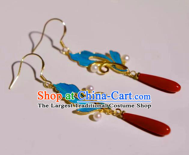 Chinese Traditional Culture Jewelry Butterfly Earrings Ancient Qing Dynasty Agate Ear Accessories