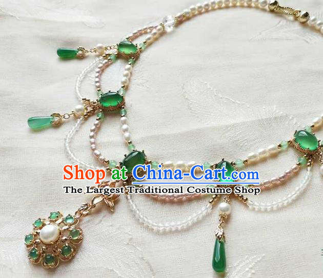 Chinese Classical Ming Dynasty Princess Chrysoprase Necklet Traditional Hanfu Pearls Necklace Accessories