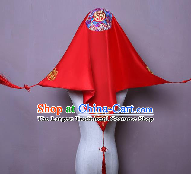 Chinese Embroidered Bridal Veil Traditional Wedding Headdress Classical Xiuhe Suit Red Satin Accessories