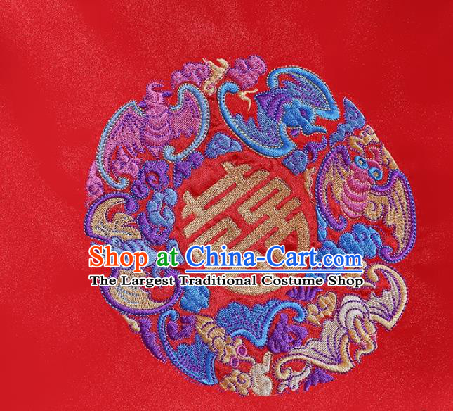 Chinese Embroidered Bridal Veil Traditional Wedding Headdress Classical Xiuhe Suit Red Satin Accessories