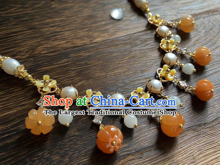 Chinese Traditional Hanfu Agate Pumpkin Necklace Accessories Classical Pearls Necklet Jewelry