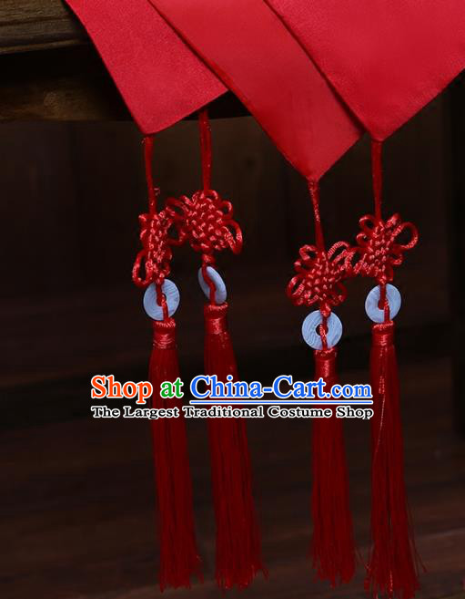 Chinese Embroidered Rose Bridal Veil Classical Xiuhe Suit Red Satin Accessories Traditional Wedding Headwear