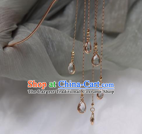China Ancient Palace Lady Golden Boat Hairpin Traditional Ming Dynasty Crystal Tassel Hair Stick