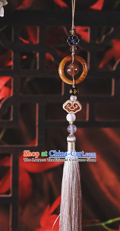 Chinese Traditional Rosewood Waist Accessories Classical Cheongsam Brooch Grey Tassel Pendant