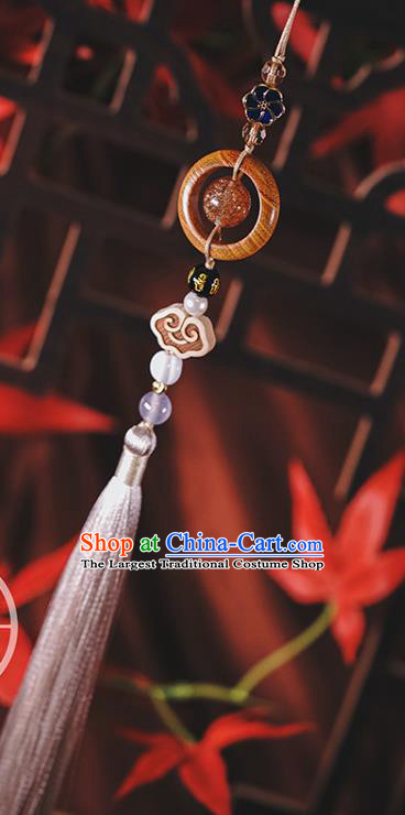 Chinese Traditional Rosewood Waist Accessories Classical Cheongsam Brooch Grey Tassel Pendant