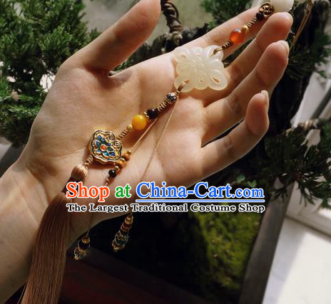 Chinese Classical Brown Tassel Jade Pendant Traditional Hanfu Waist Accessories