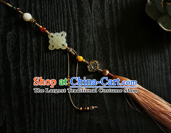 Chinese Classical Brown Tassel Jade Pendant Traditional Hanfu Waist Accessories