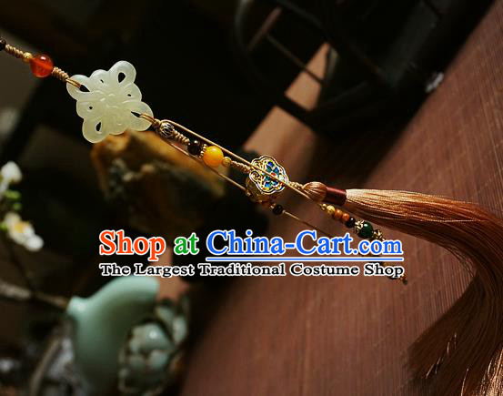 Chinese Classical Brown Tassel Jade Pendant Traditional Hanfu Waist Accessories