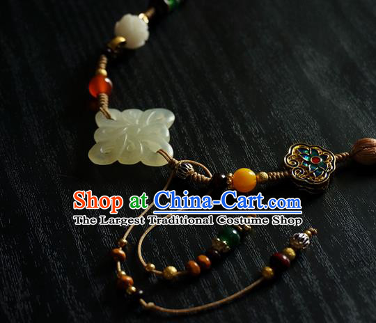 Chinese Classical Brown Tassel Jade Pendant Traditional Hanfu Waist Accessories