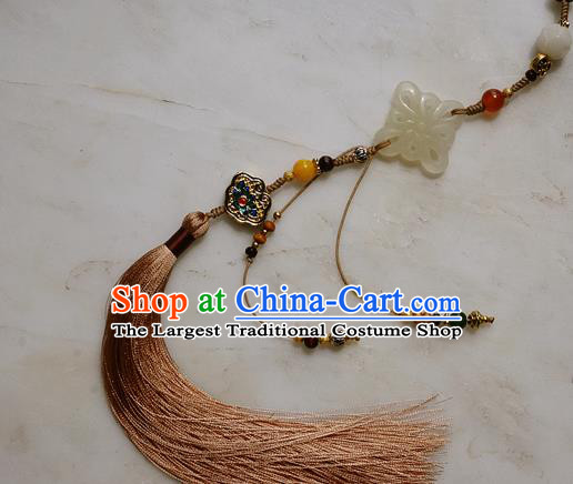 Chinese Classical Brown Tassel Jade Pendant Traditional Hanfu Waist Accessories