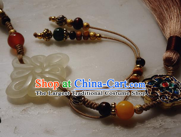 Chinese Classical Brown Tassel Jade Pendant Traditional Hanfu Waist Accessories