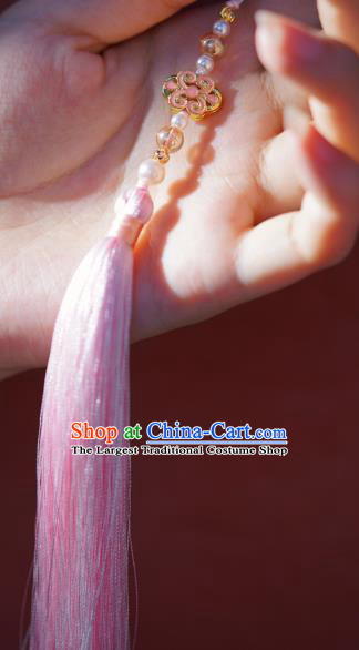 Chinese Classical Pink Tassel Brooch Pendant Traditional Hanfu Enamel Waist Accessories