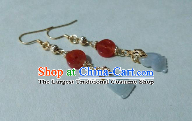 Chinese Traditional Jade Ear Accessories Handmade Classical Cheongsam Agate Peace Buckle Earrings