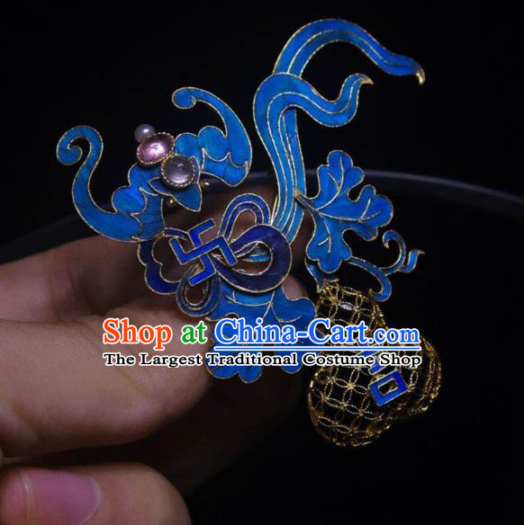 China Handmade Filigree Gourd Brooch Accessories Traditional Qing Dynasty Cloisonne Breastpin Tourmaline Jewelry