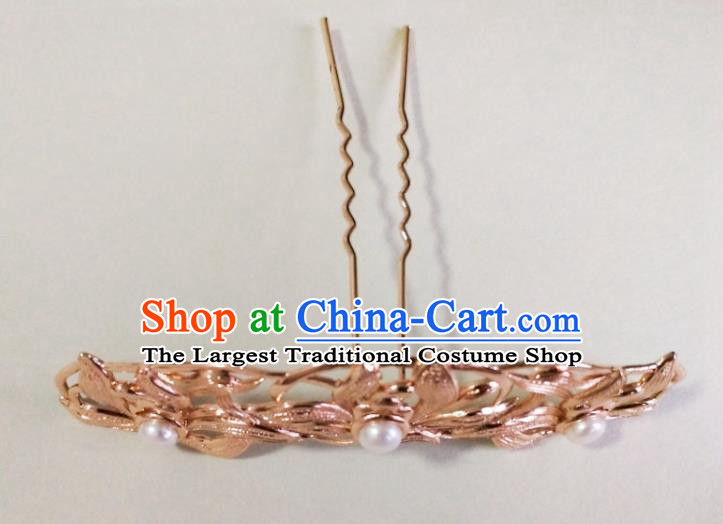 China Ancient Queen Hairpin Traditional Ming Dynasty Golden Orchids Hair Crown