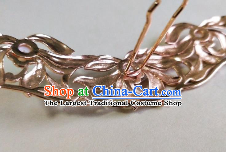 China Ancient Queen Hairpin Traditional Ming Dynasty Golden Orchids Hair Crown