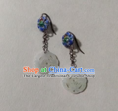 Chinese Traditional Hetian Jade Ear Accessories Handmade Classical Cheongsam Blueing Earrings