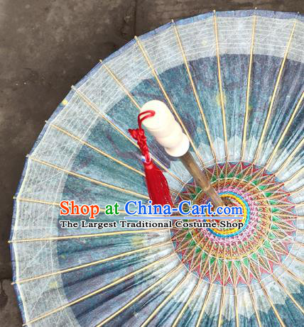 China Classical Printing Deer Umbrella Handmade Dance Umbrellas Craft Traditional Blue Oil Paper Umbrella