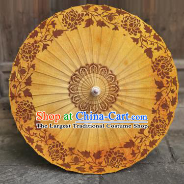China Traditional Ginger Oil Paper Umbrella Handmade Classical Dance Umbrella Craft Printing Peony Umbrella