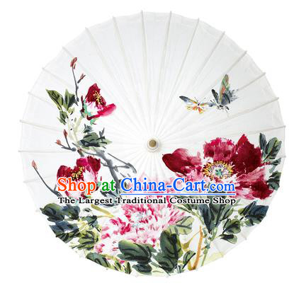 China Classical Dance Umbrella Handmade Printing Peony Butterfly Umbrellas Traditional Oil Paper Umbrella