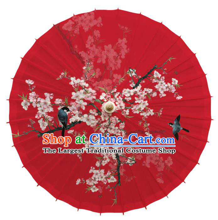 China Traditional Painting Plum Blossom Red Oil Paper Umbrella Handmade Classical Wedding Umbrella