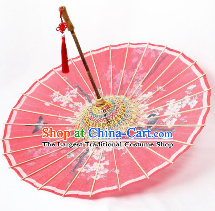 China Traditional Painting Plum Blossom Red Oil Paper Umbrella Handmade Classical Wedding Umbrella