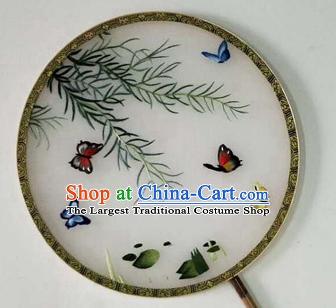 Chinese Embroidered Butterfly Palace Fan Handmade Silk Fan Traditional Circular Fan