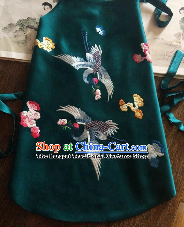 China Traditional Stomachers Undergarment Handmade Embroidered Cranes Atrovirens Silk Bellyband