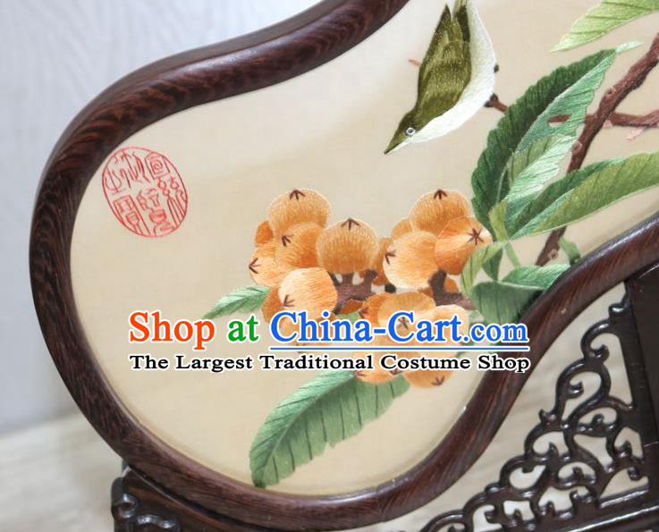 Chinese Traditional Double Side Embroidered Hawthorn Table Screen Rosewood Desk Decoration Handmade Embroidery Silk Craft