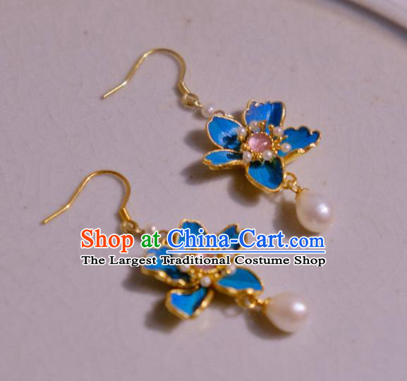 Chinese Traditional Culture Jewelry Ancient Qing Dynasty Tourmaline Ear Accessories Peach Blossom Earrings