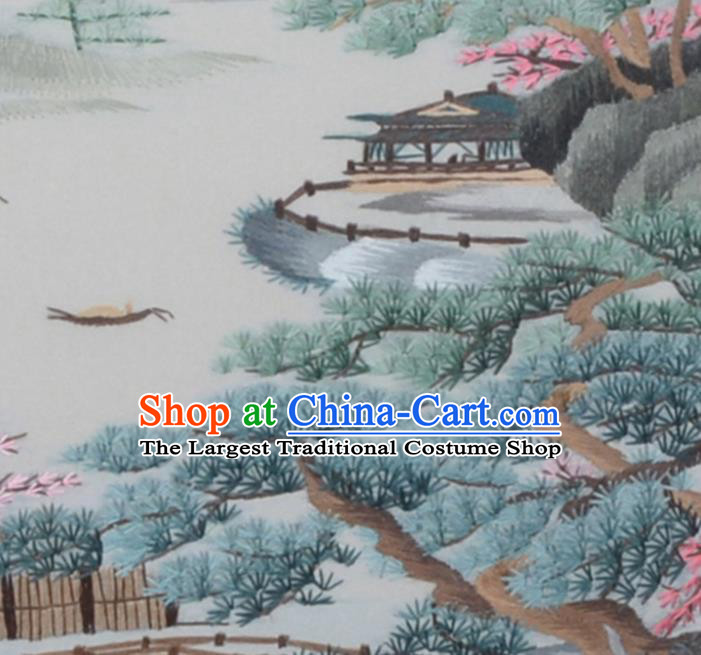 Chinese Traditional Suzhou Embroidery Landscape Desk Screen Handmade Wenge Hexagon Table Decoration
