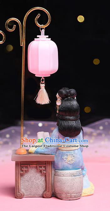 China Handmade Beijing Silk Doll Traditional Blue Beauty Doll Lantern