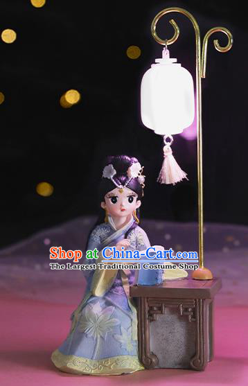 China Handmade Beijing Silk Doll Traditional Blue Beauty Doll Lantern