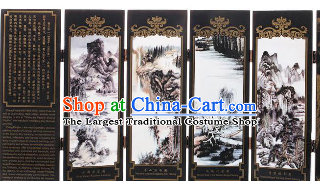 Chinese Traditional Landscape Painting Folding Screen Handmade Lacquerware Table Screen Craft