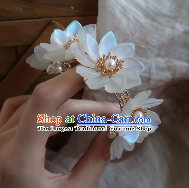 China Handmade Hanfu Hairpin Traditional Ancient Princess White Lotus Hair Stick