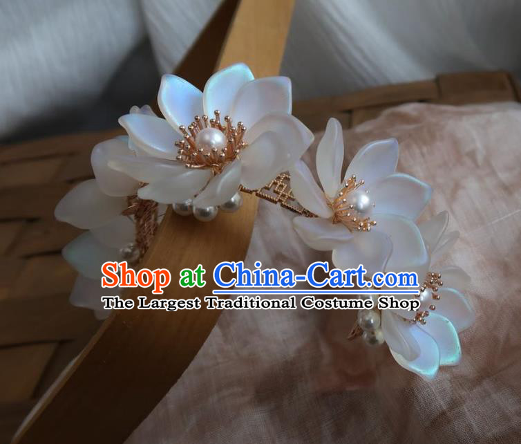 China Handmade Hanfu Hairpin Traditional Ancient Princess White Lotus Hair Stick