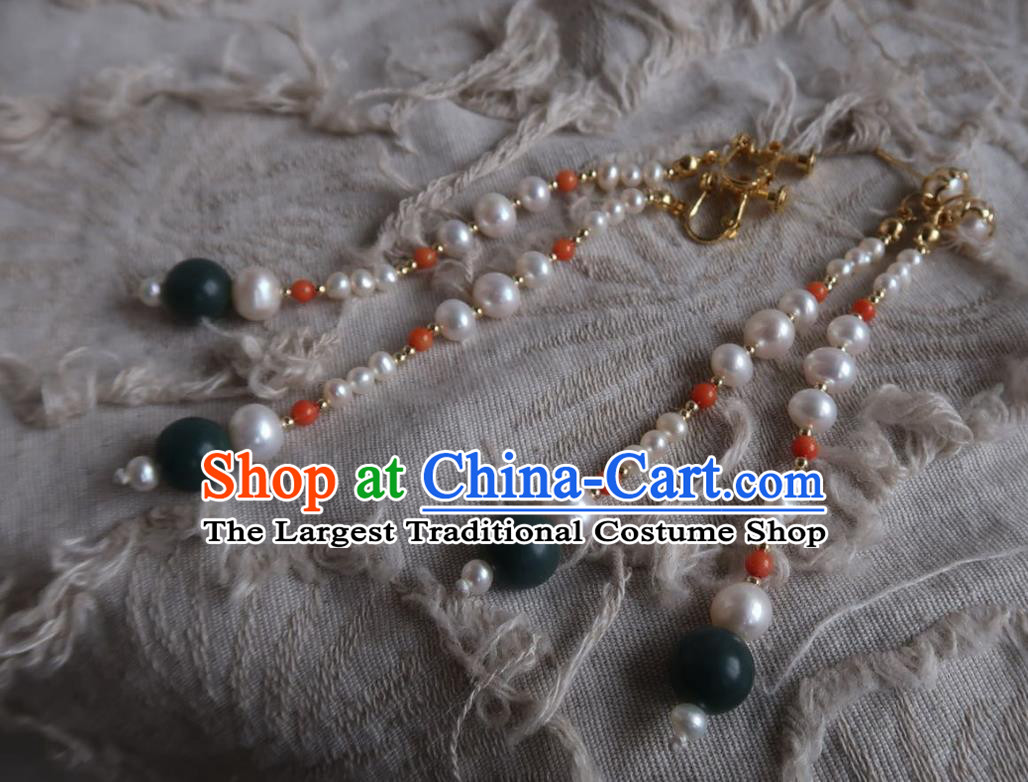 Chinese Traditional Ming Dynasty Pearls Earrings Ancient Princess Ear Accessories