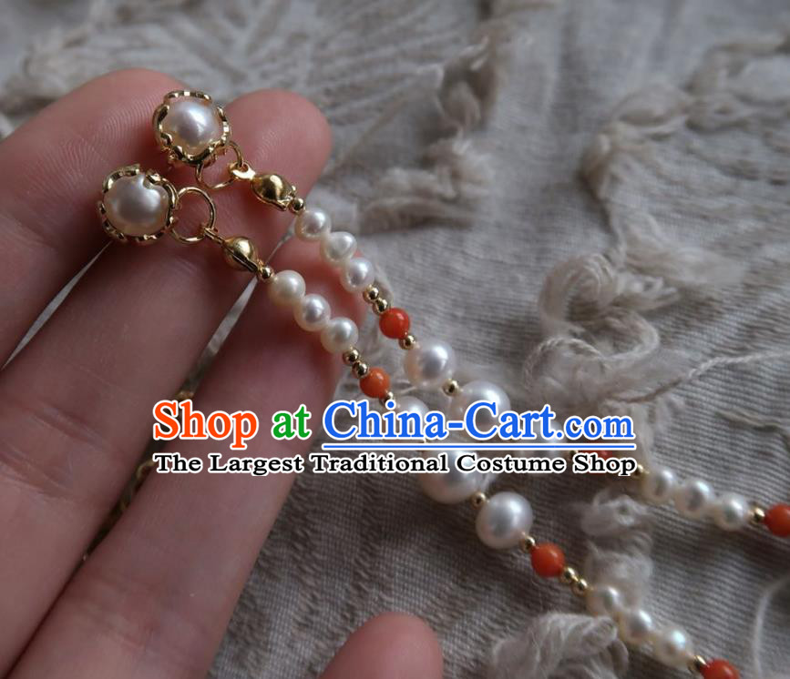 Chinese Traditional Ming Dynasty Pearls Earrings Ancient Princess Ear Accessories