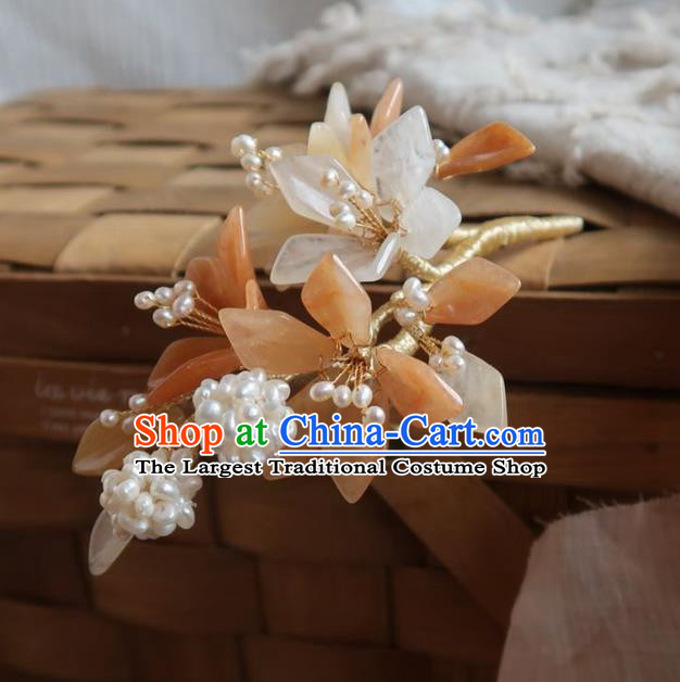 China Handmade Hanfu Mangnolia Hairpin Traditional Ancient Ming Dynasty Pearls Hair Stick