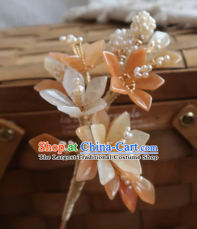 China Handmade Hanfu Mangnolia Hairpin Traditional Ancient Ming Dynasty Pearls Hair Stick