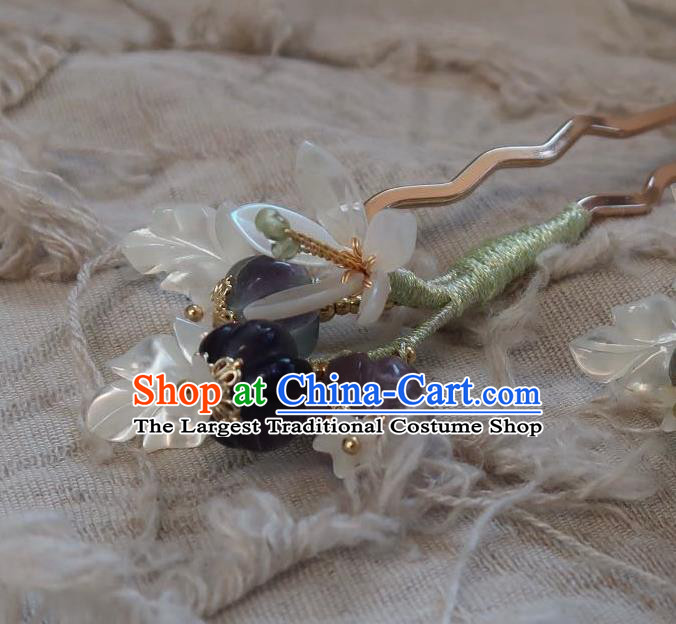 China Traditional Ancient Ming Dynasty Princess Amethyst Hair Stick Handmade Hanfu Shell Mangnolia Hairpin