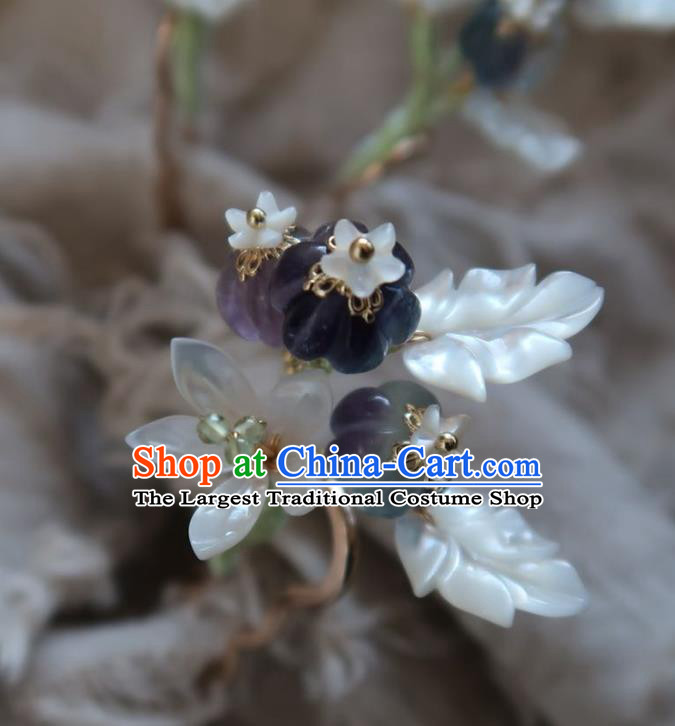 China Traditional Ancient Ming Dynasty Princess Amethyst Hair Stick Handmade Hanfu Shell Mangnolia Hairpin