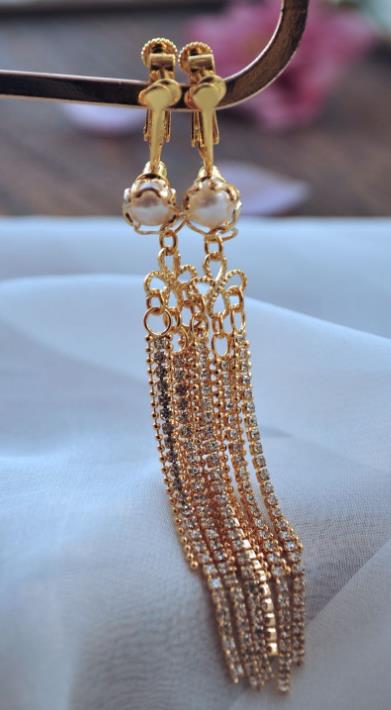 Chinese Traditional Hanfu Golden Tassel Earrings Ancient Princess Pearl Ear Accessories