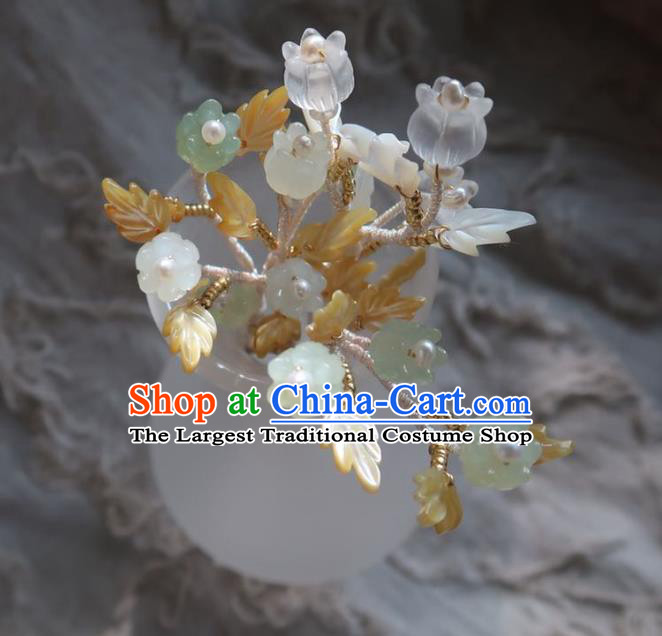 China Handmade Hanfu Yellow Shell Hairpin Traditional Ancient Princess Convallaria Hair Stick