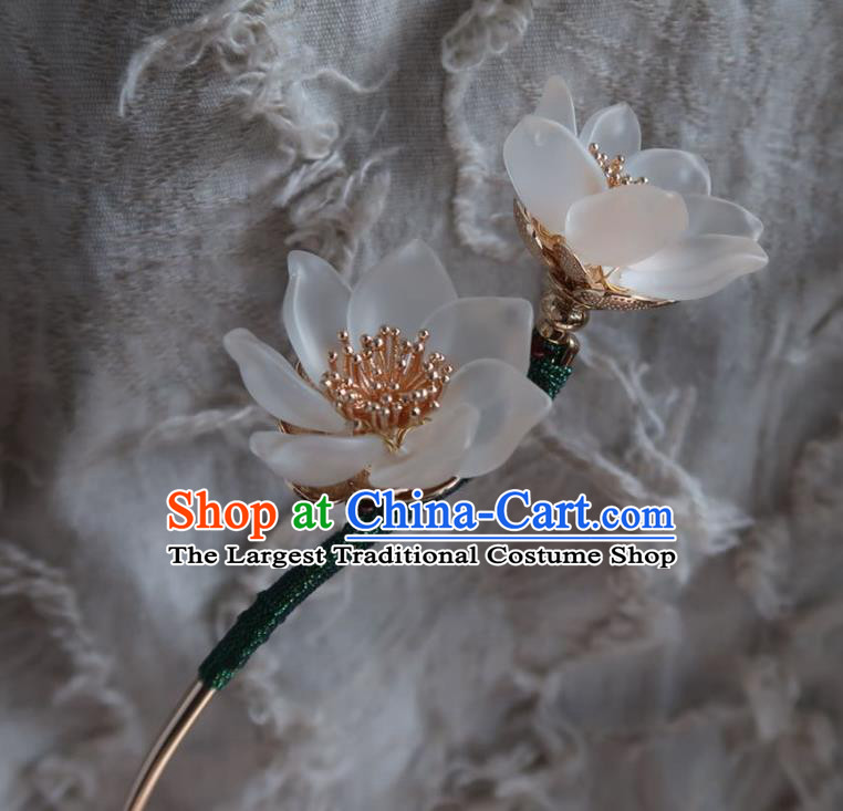 China Handmade Hanfu White Lotus Hairpin Traditional Ancient Princess Hair Stick Headwear