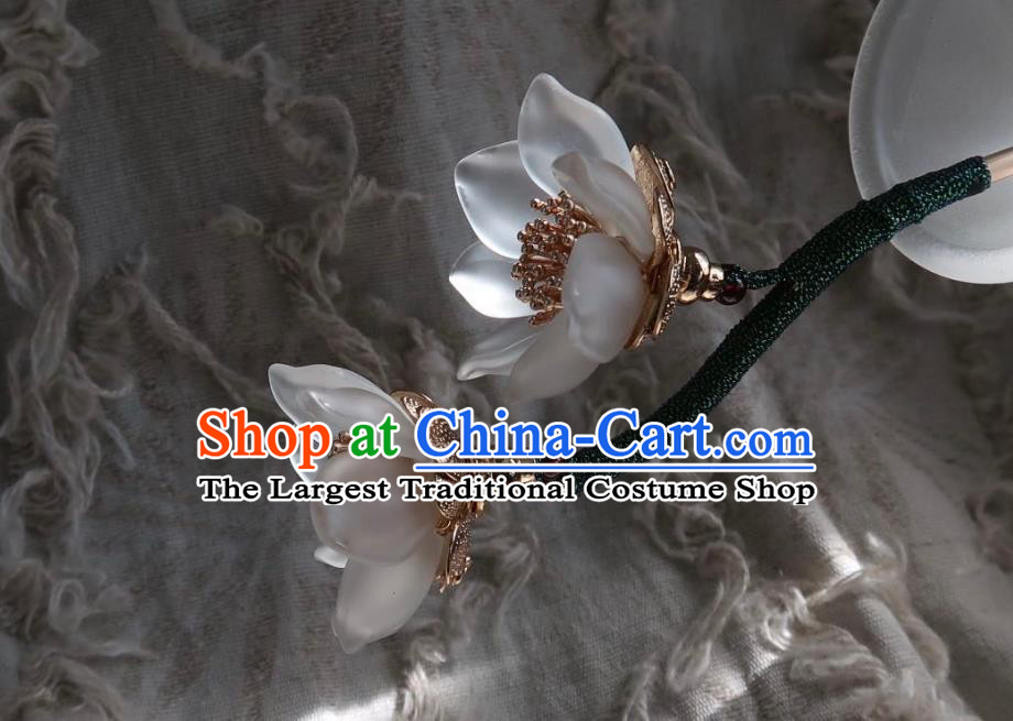 China Handmade Hanfu White Lotus Hairpin Traditional Ancient Princess Hair Stick Headwear