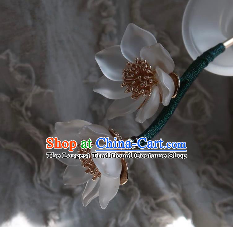 China Handmade Hanfu White Lotus Hairpin Traditional Ancient Princess Hair Stick Headwear